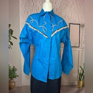Roper Turquoise Western Button-Up Shirt with Decorative Stitching size med USA